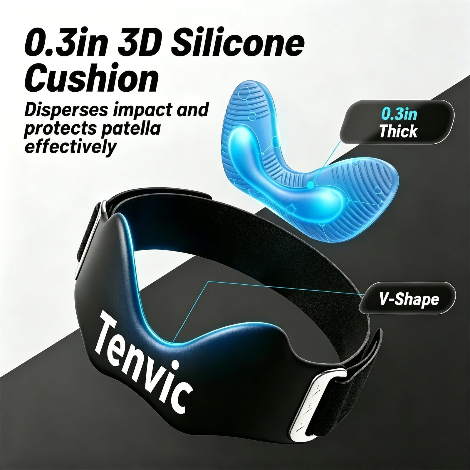 Knee Strap, Adjustable Patella Tendon Support Band with 0.3in 3D Black