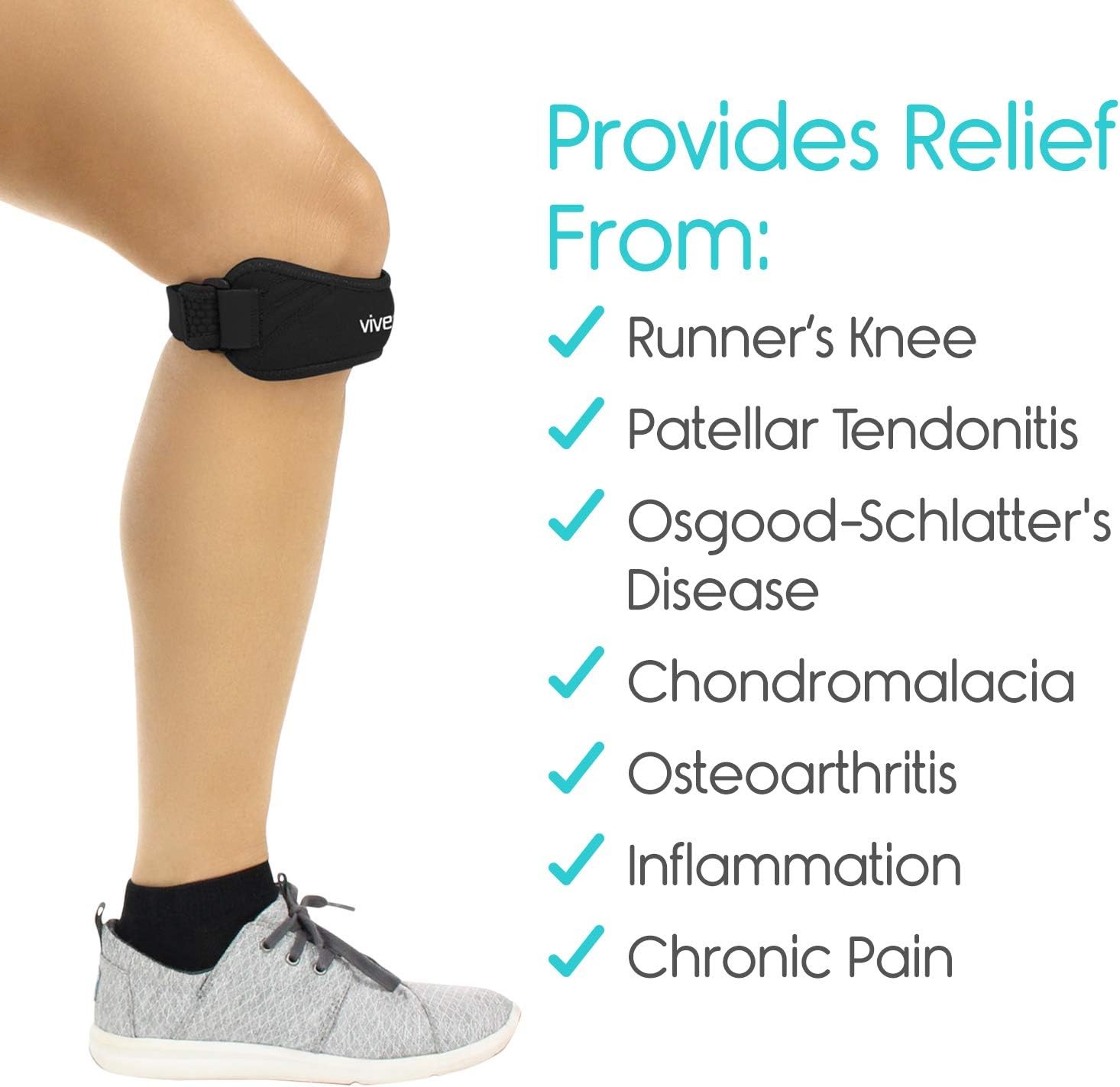 Vive Unisex Patella Stabilizer Knee Strap Brace Support One Size (Black) Osgood