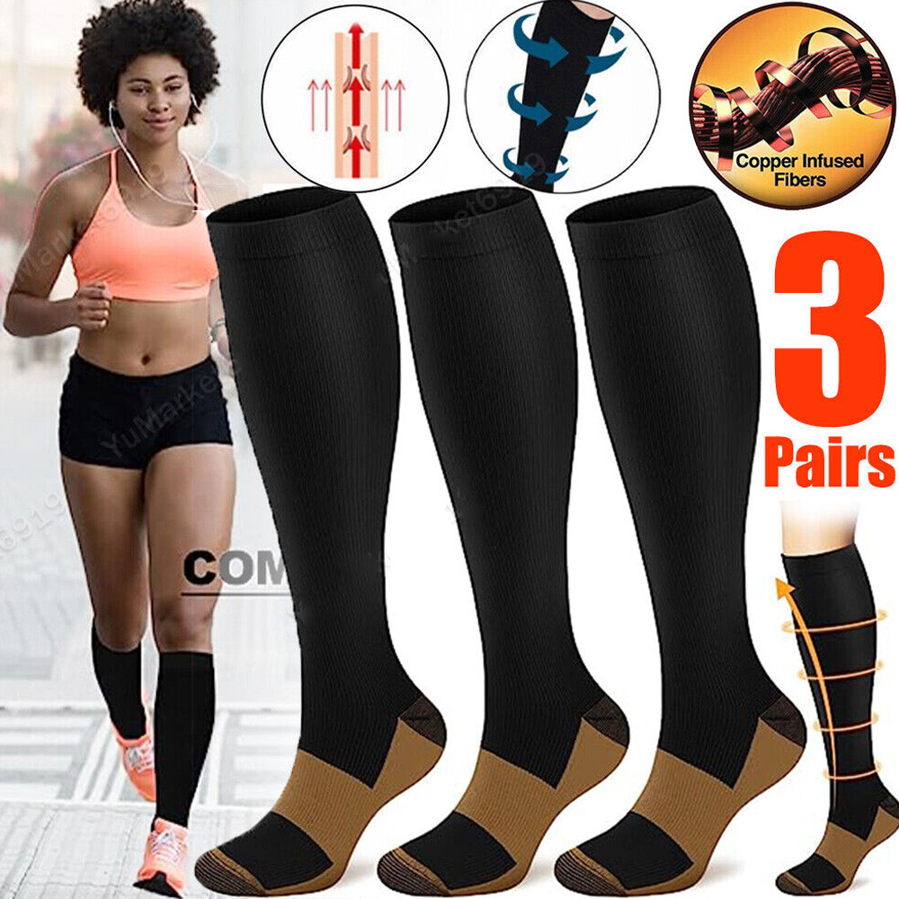 3x Copper Compression Socks Pain Relief Calf Leg Foot High Support Stocking XXL