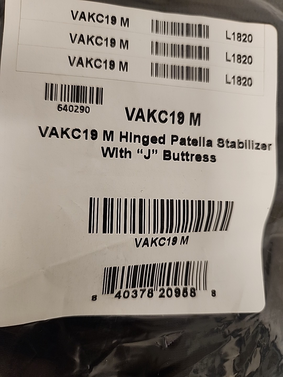 New Koolflex VAKC19 Hinged Patella Stabilizer With “J” Buttress Medium