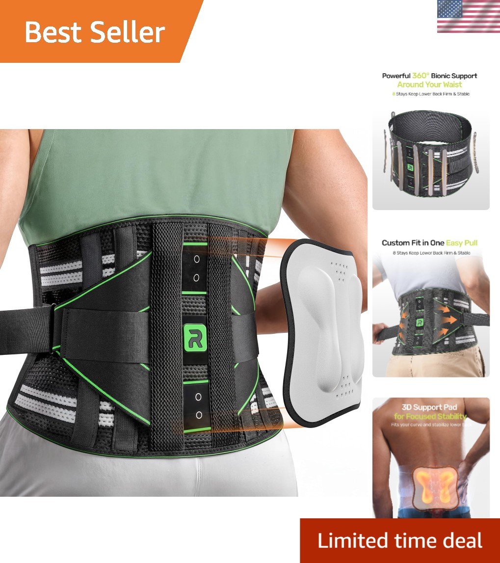 Adjustable Green Back Brace for Lumbar Support | Breathable Mesh Fabric, Size L