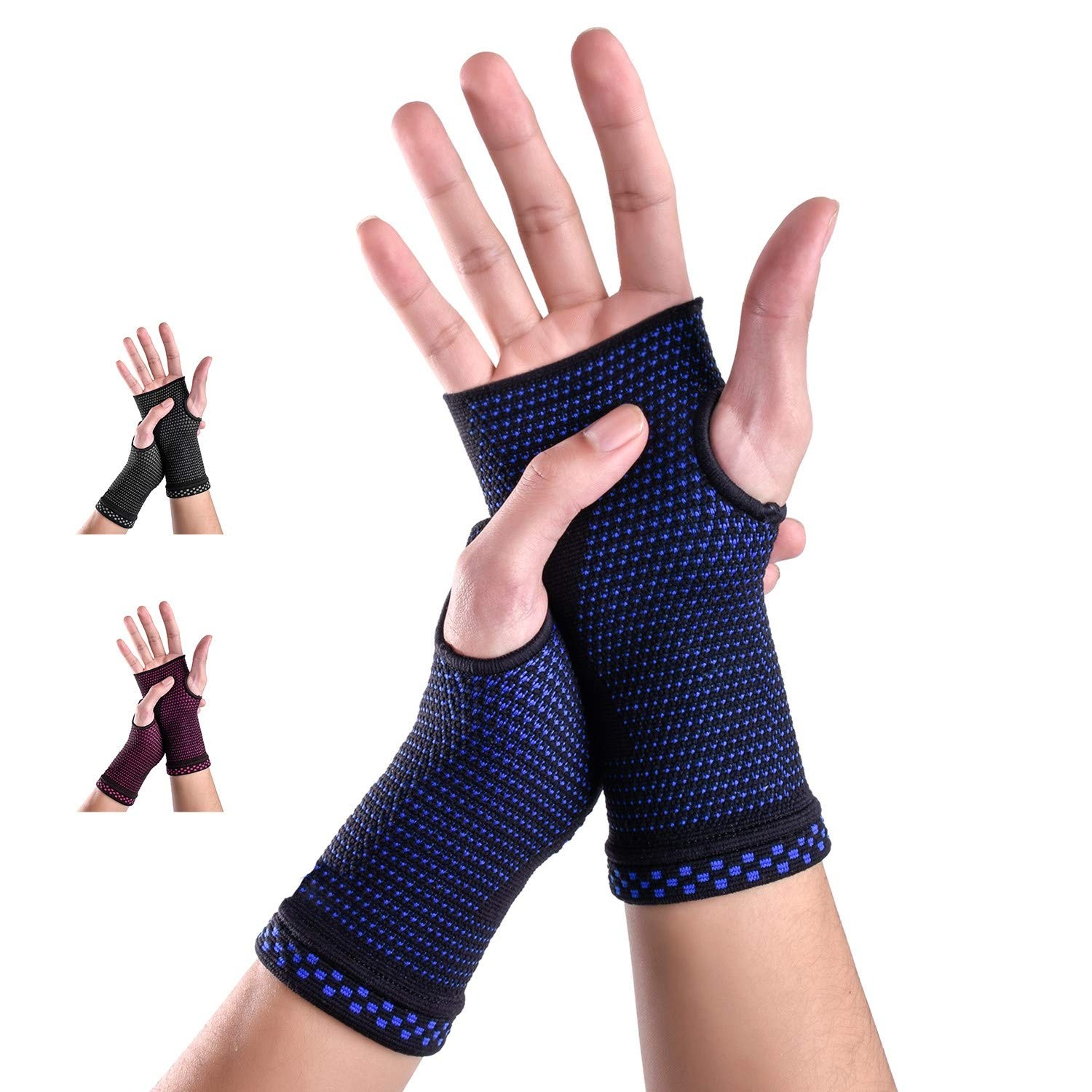 ABYON Wrist Compression Sleeves (Pair) for Carpal Tunnel and Pain Small, Blue