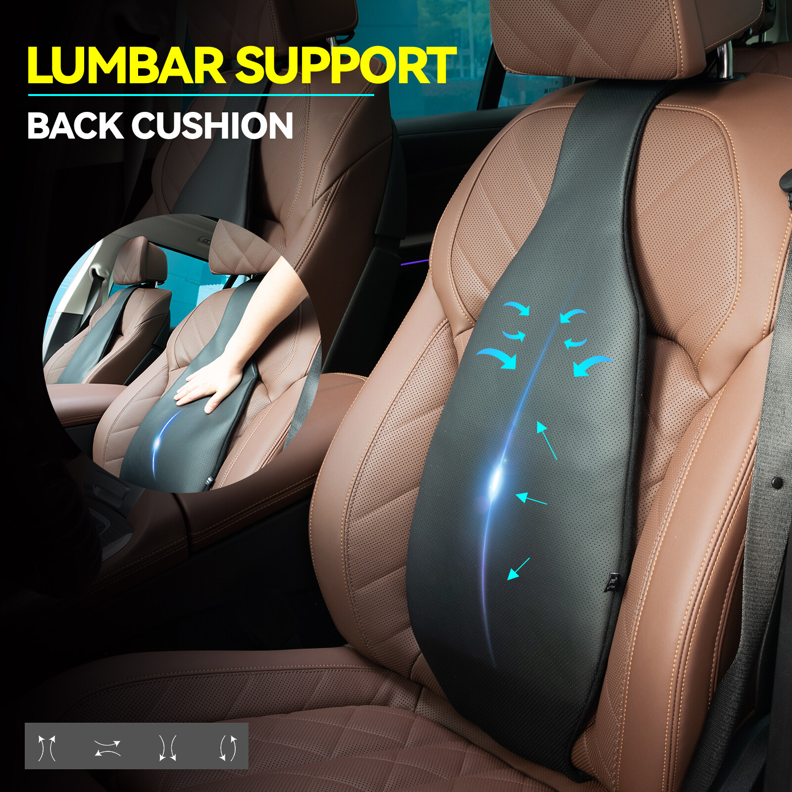 Lumbar Support Pillow Back Cushion PU Leather Orthopedic Backrest For Car Seat,