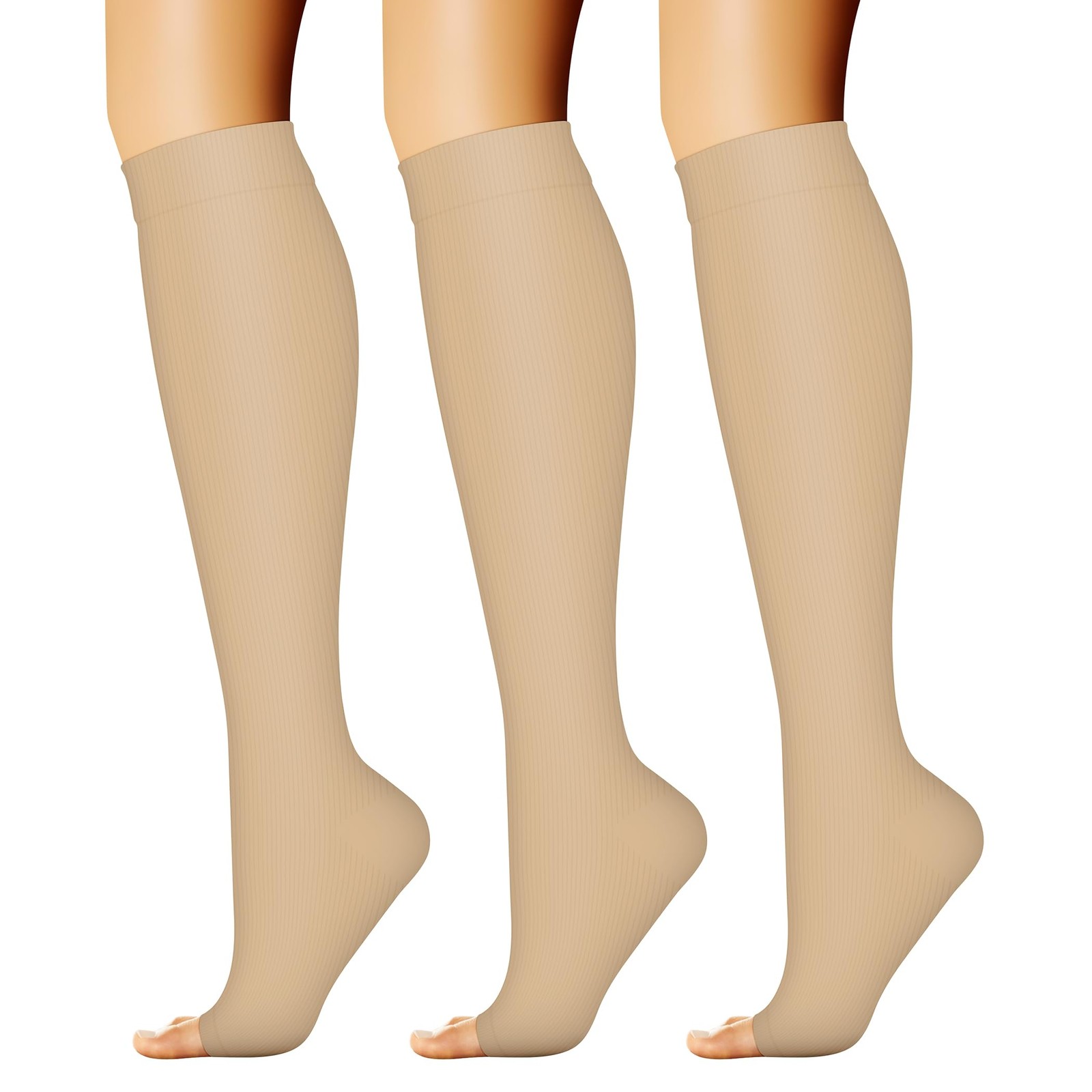 3 Pairs Open Toe Compression Socks for Women & Men – Circulation 15-20 mmHg