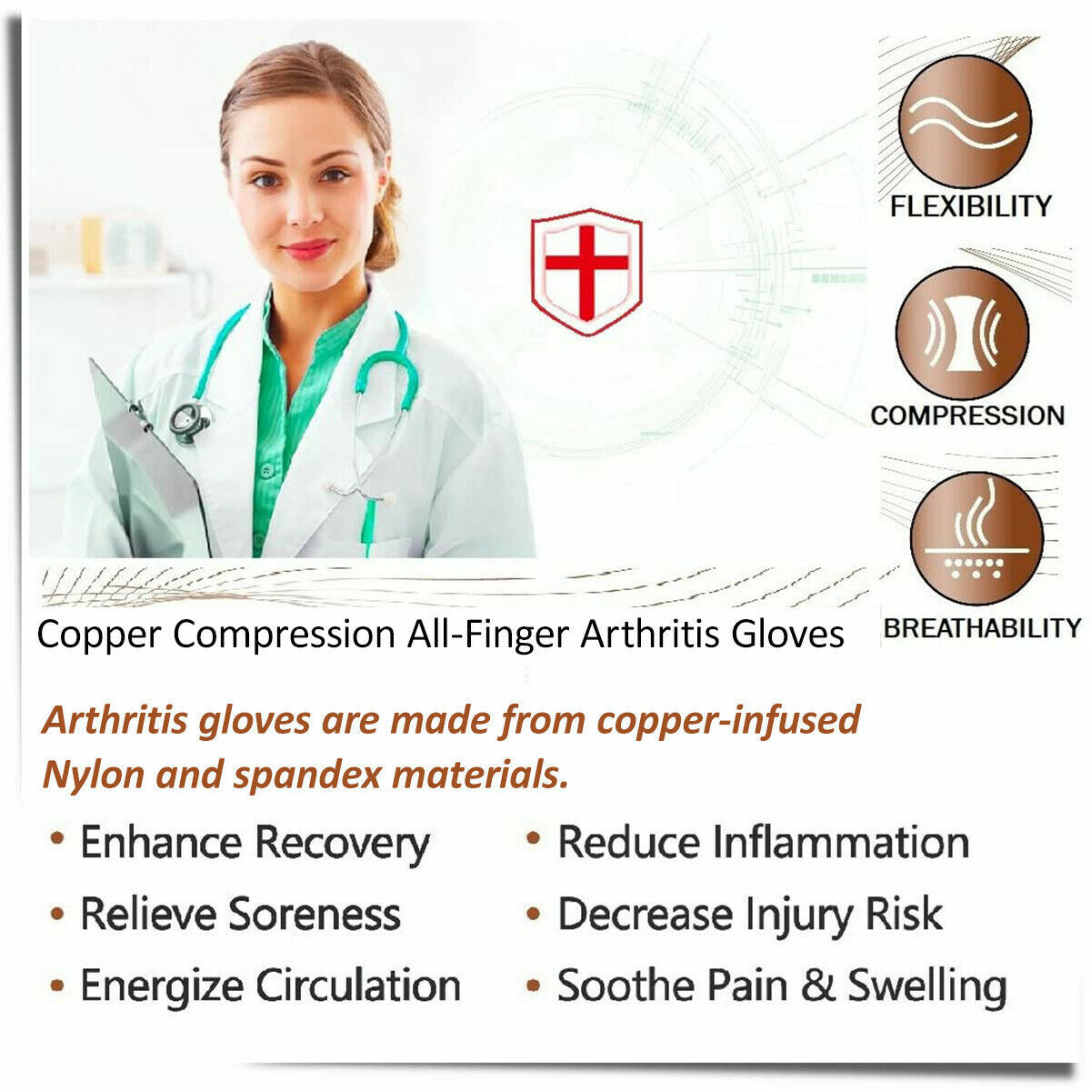 Copper Compression Arthritis Gloves Hand Wrist Support Brace Joint Pain Relief