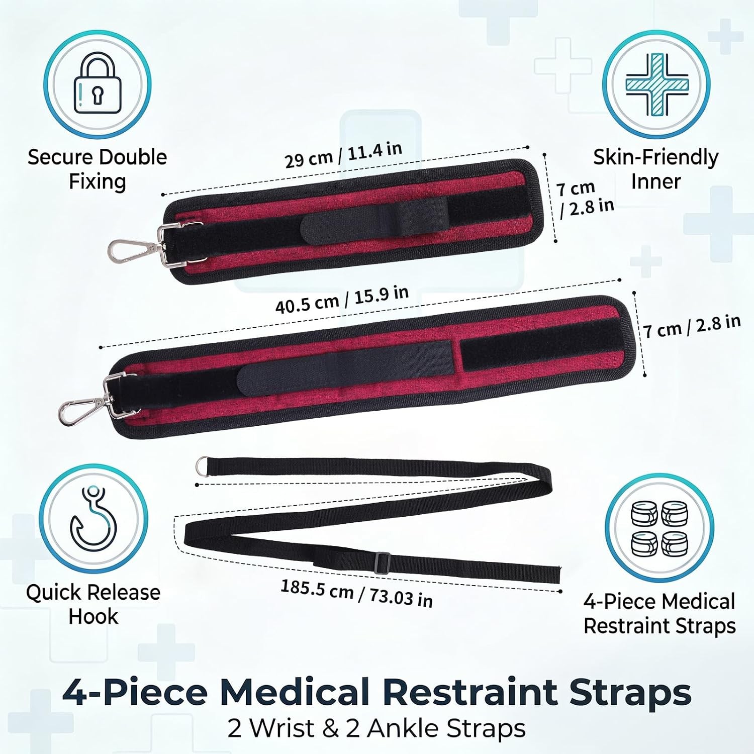 Patient Medical Restraints, Adjustable Bed Restraints Belts for Wrists and Ankle