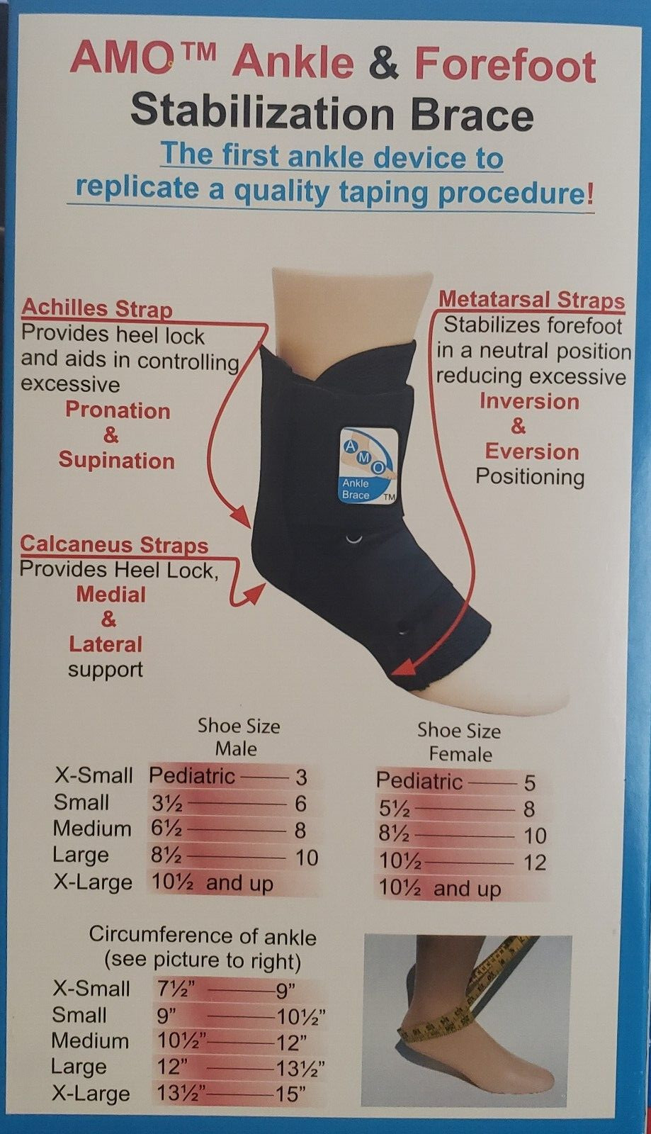 BRAND NEW!! Slip On/Adjustable AMO Ankle Brace Achilles Metatarsal Orthosis