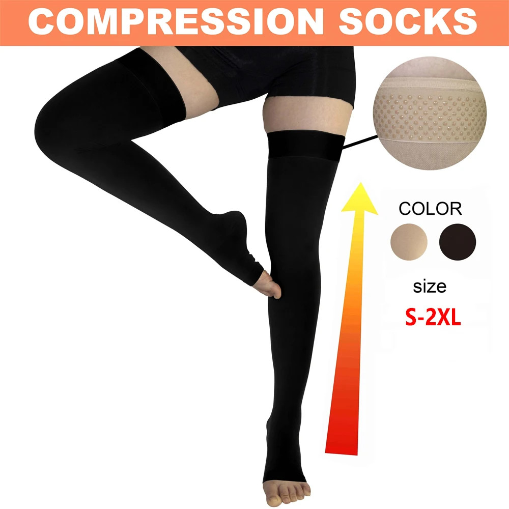 Thigh High Compression Stockings Footless Silicone Grip Top Firm Support