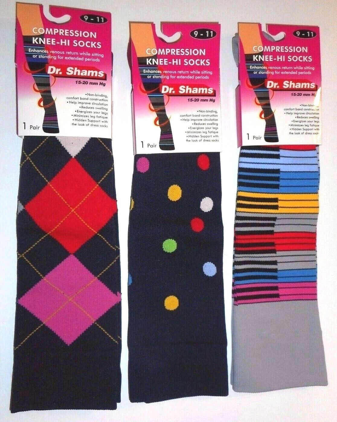 4 Pair 9-11 Compression Socks Support Anti-Fatigue 15-20 mm Hg Sports Travelers