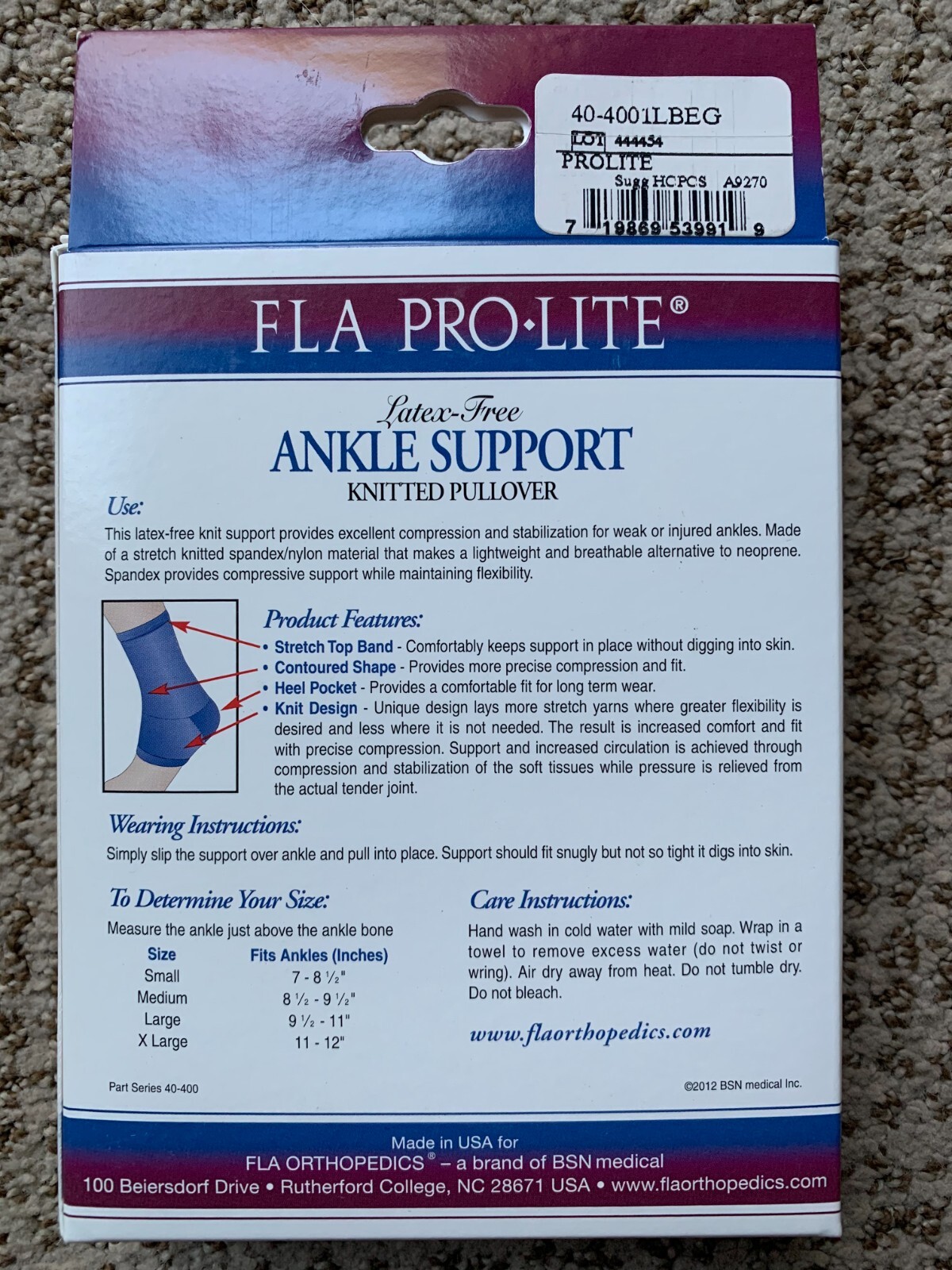 FLA PRO-LITE PROFESSIONAL GRADE LATEX FREE ANKLE SUPPORT SIZE XL BEIGE NEW