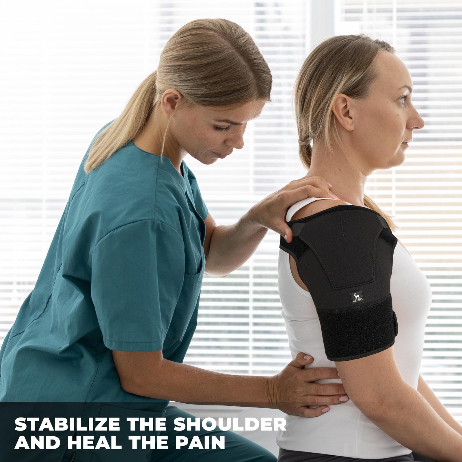 Astorn Adjustable Shoulder Brace for Torn Rotator Cuff with Large, Black