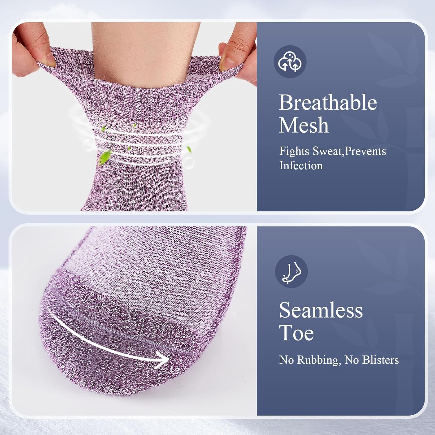 Bamboo Viscose Diabetic Socks for Women, 6 Pairs, Non Binding Wide Top | 50% bam