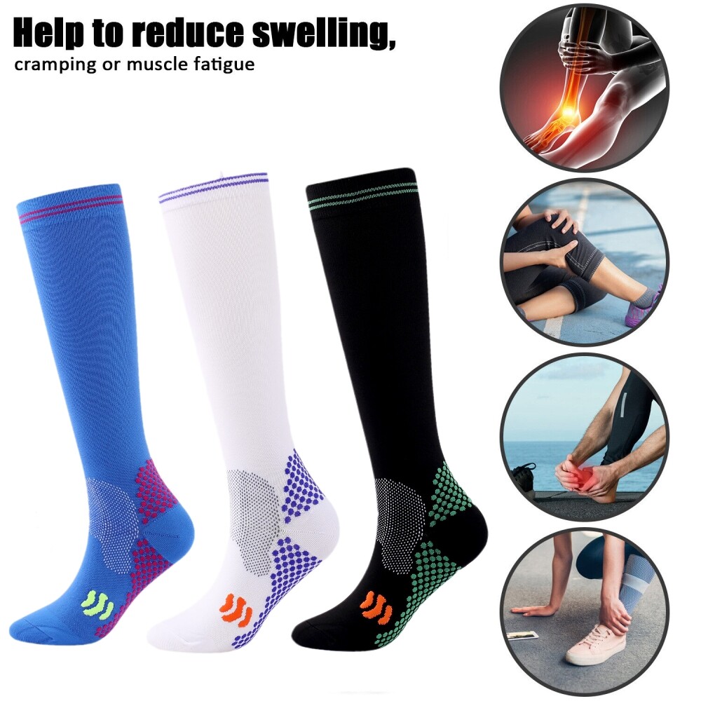 3 Pair Medical Compression Socks 20-30 mmHg Wide Calf EXtra Large For Women Men