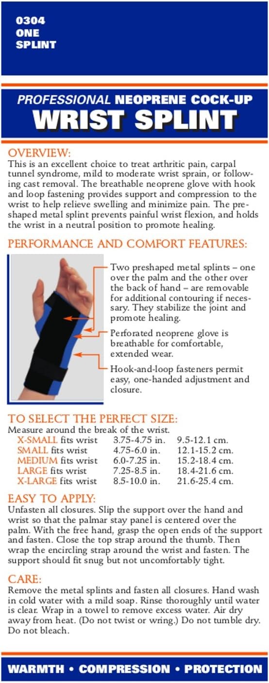 Champion Neoprene Cock-up Wrist Splint Left (X-Small 3.75-4.75″)