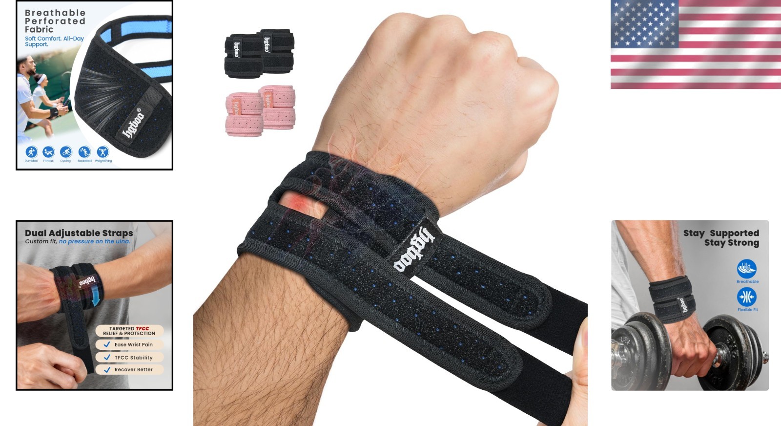 Breathable TFCC Wrist Support – 2-Pack Adjustable Straps for Sports & Daily Use