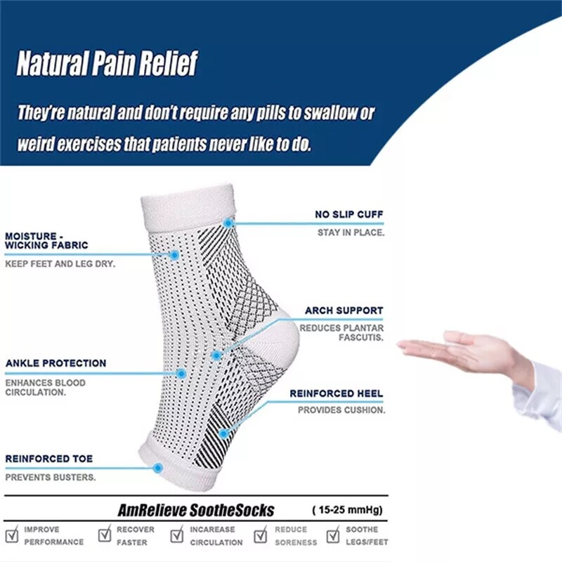 Copper Ankle Brace Silver Support Compression Sleeve Socks Foot Fasciitis Pain