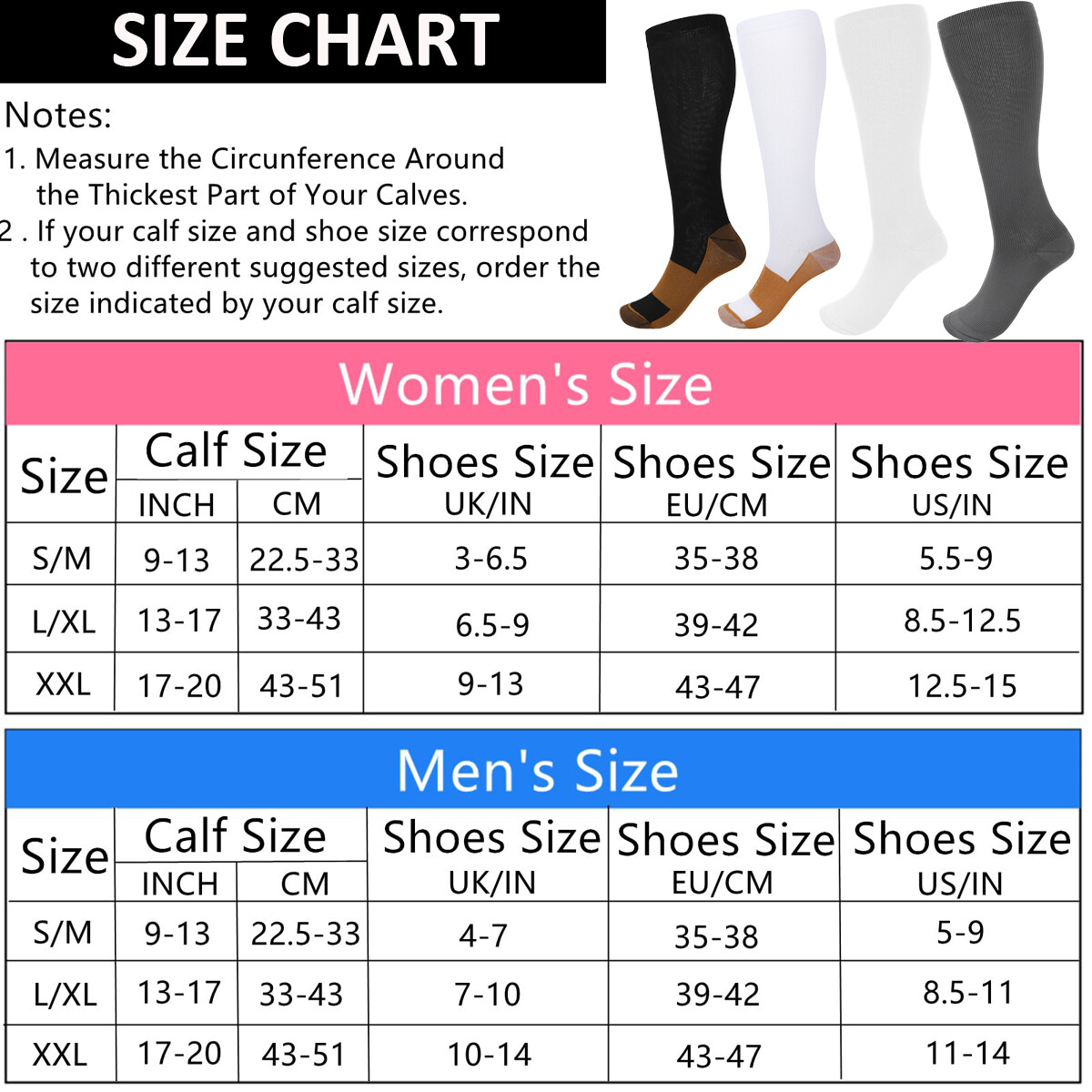 Women & Men Compression Socks Circulation 15-20 mmHg Athletic Running Hiking