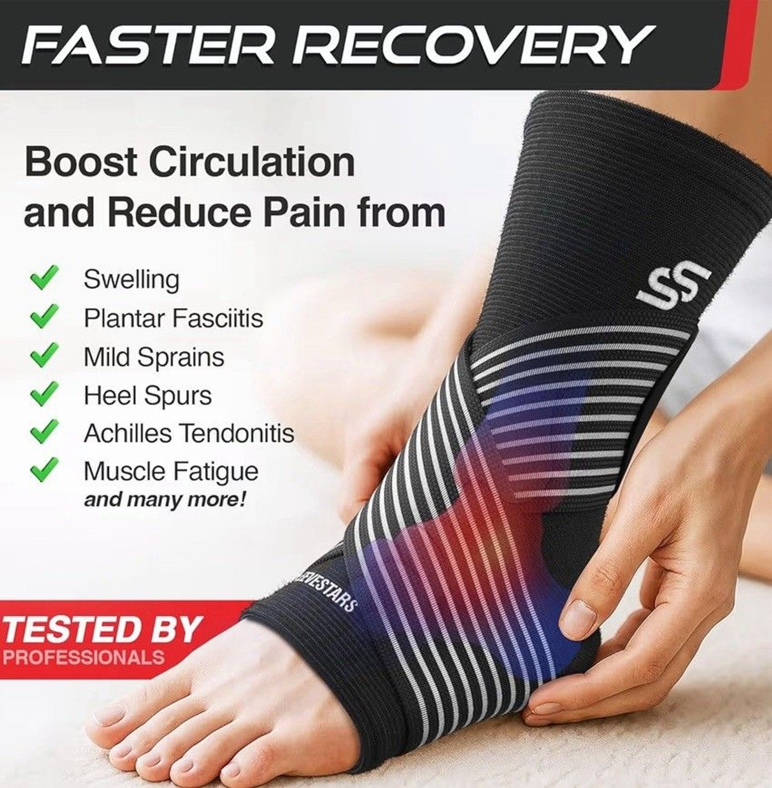 Sleeve Stars Ankle Brace for Women & Men, Ankle Wrap for Sprained Med Black