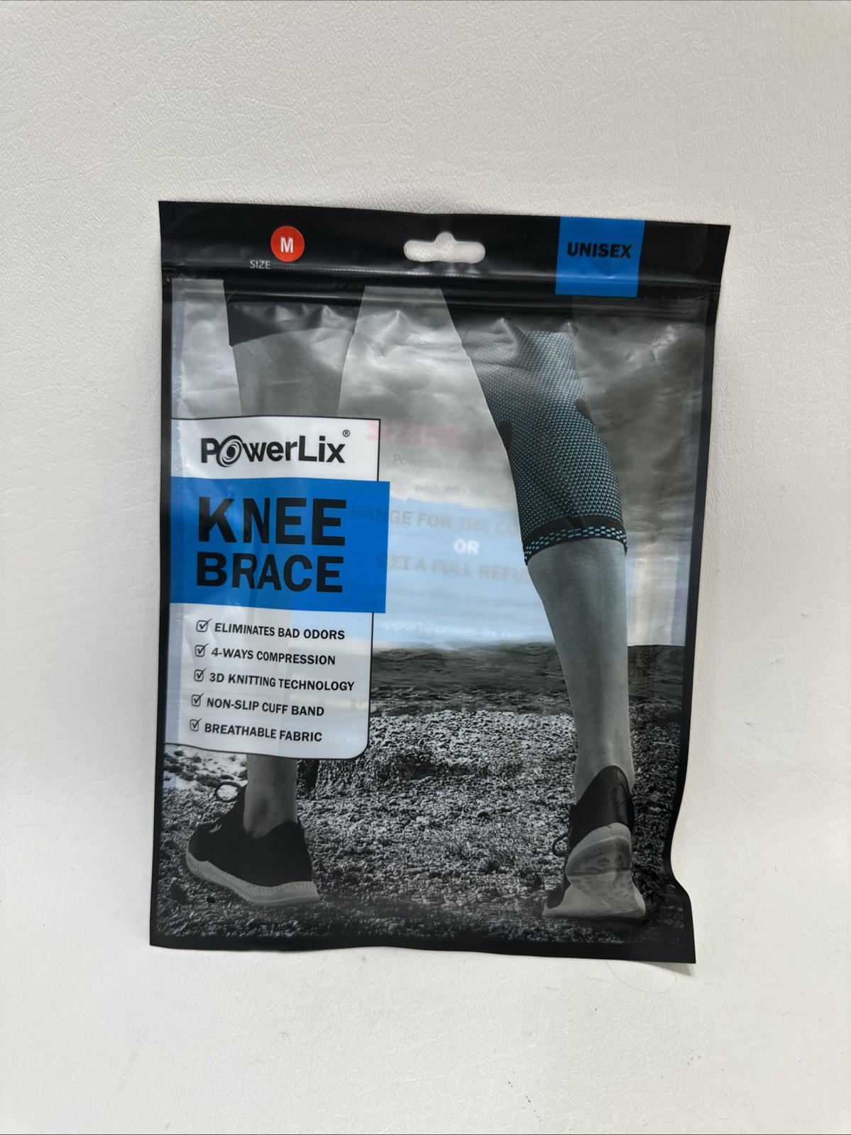 NEW POWERLIX Knee Compression Sleeve Knee Brace Unisex Men Women Black – Med