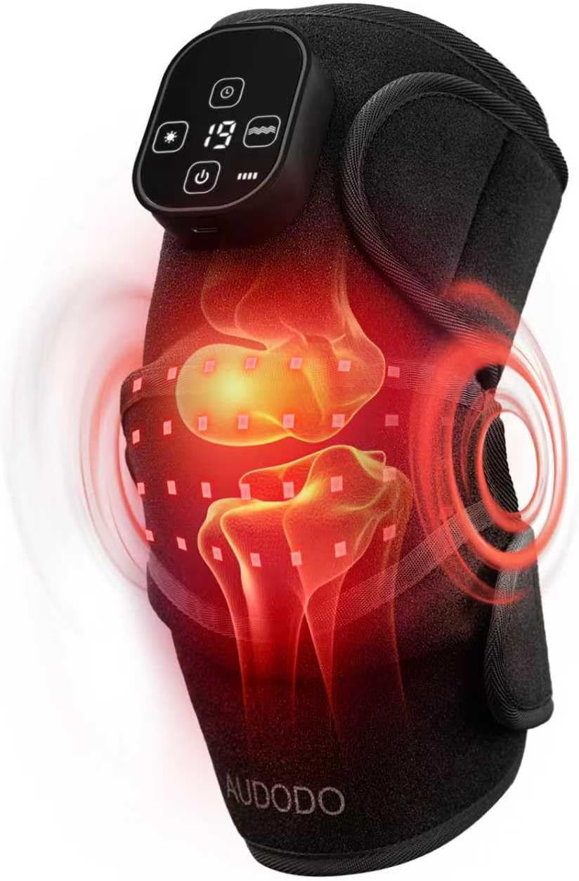 Red Light Knee Brace with Vibration for Pain Relief, Cordless Knee Massager with