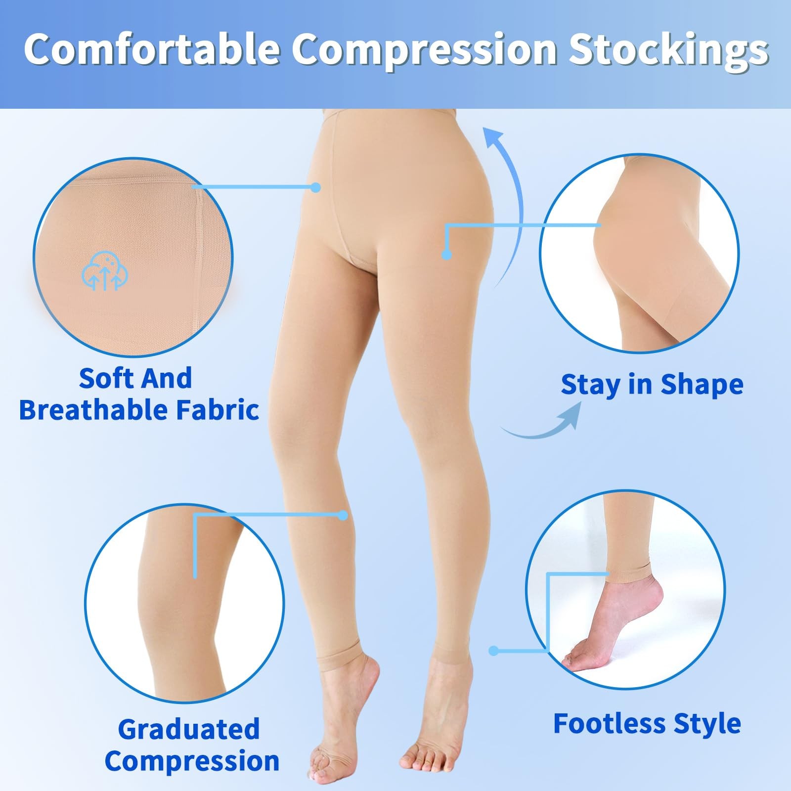 Medical Compression Pantyhose 20-30mmHg Graduated Support for Women & Men