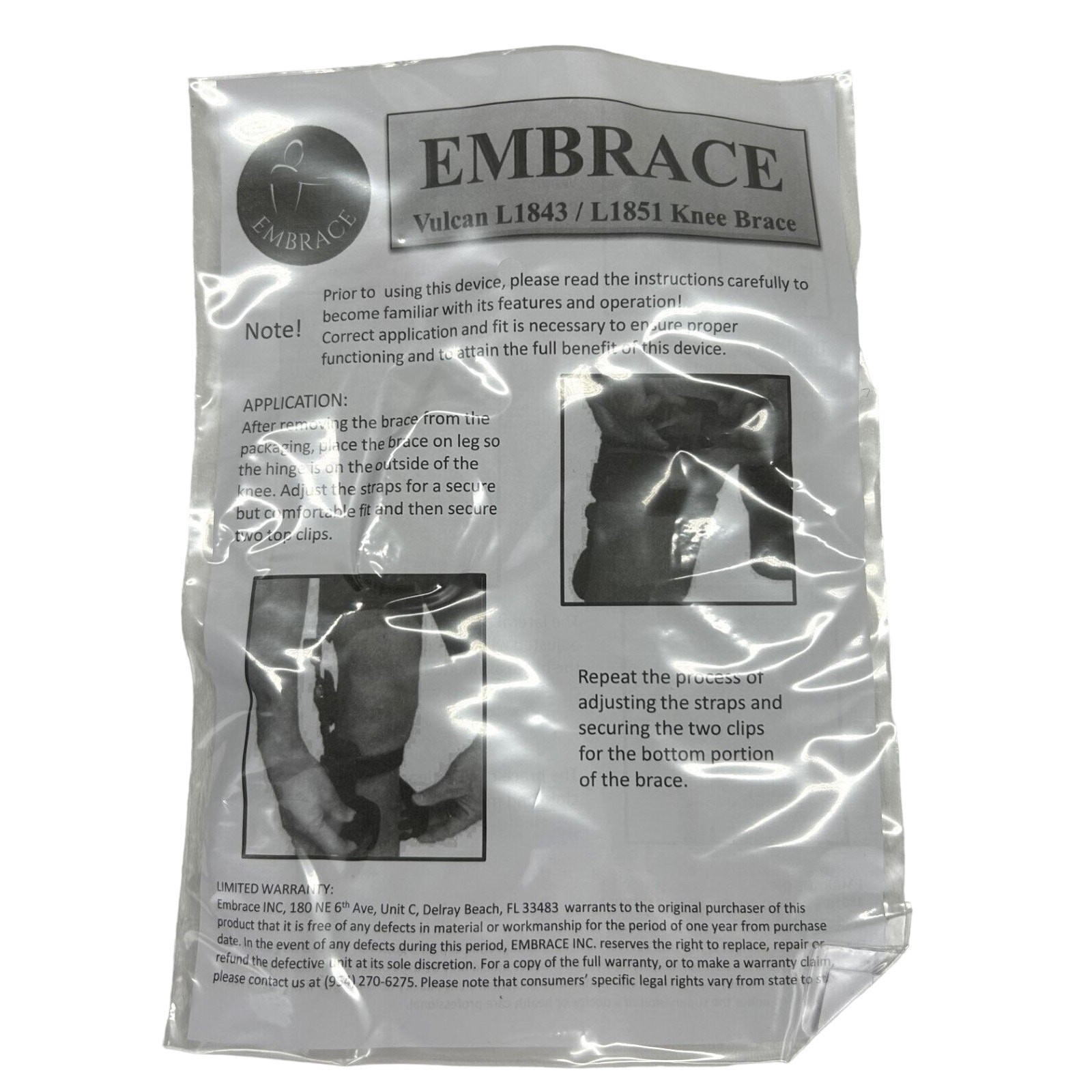 Embrace Vulcan Universal Size Left Knee Brace L1843/L1851 Open Box Scuff On Knob