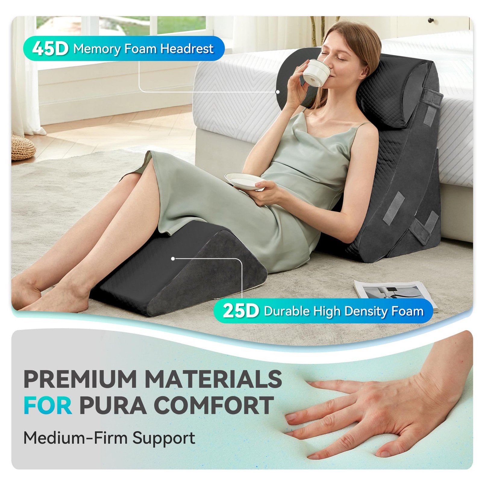 BDEUS 4PCS Bed Wedge Pillow Post Surgery, Orthopedic 4 Piece Set, Grey