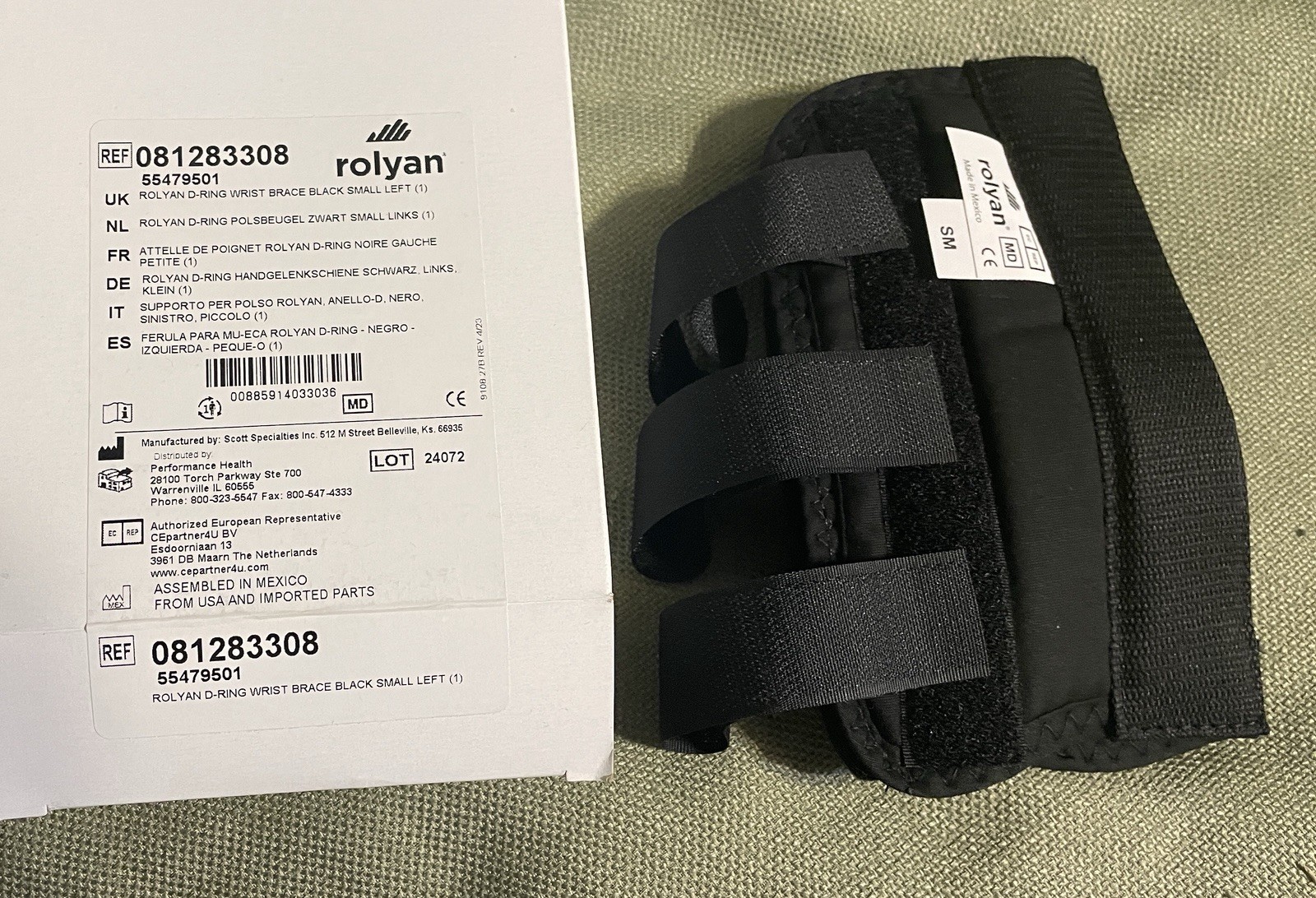 NIB “ROYLAN” D-RING WRIST BRACE for LEFT HAND ADULT S small BLACK 081283316 WOW