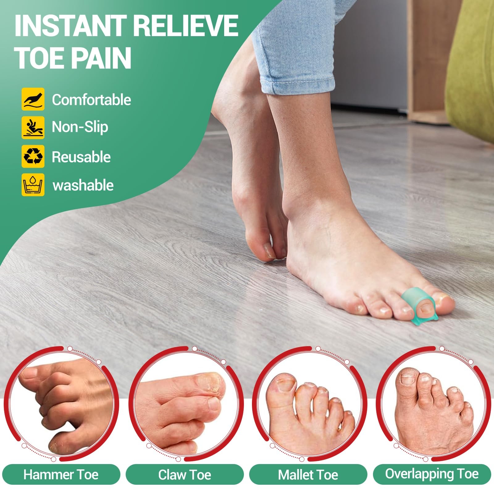 TASZOOS 3 Different Sizes (S/M/L) – 6pcs(Green) – Hammer Toe S/M/L, Green