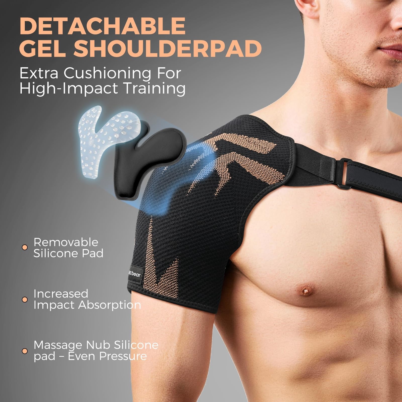 BULA BEAR Rotator Cuff Shoulder Brace with Removable Gel Pad, Breathable Copp…