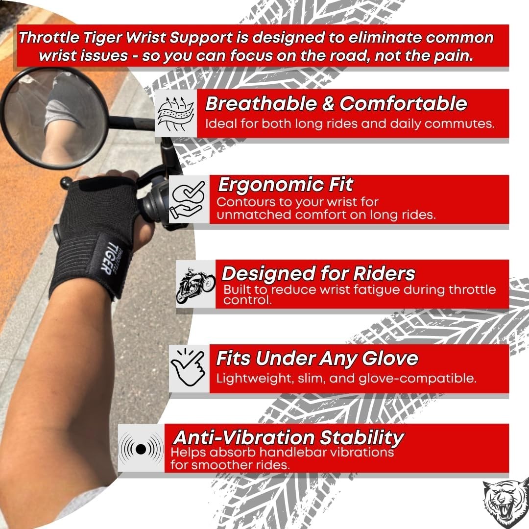 Adjustable Motorcycle Wrist Brace Wraps for Bikers | Pain Relief & Vibration Abs