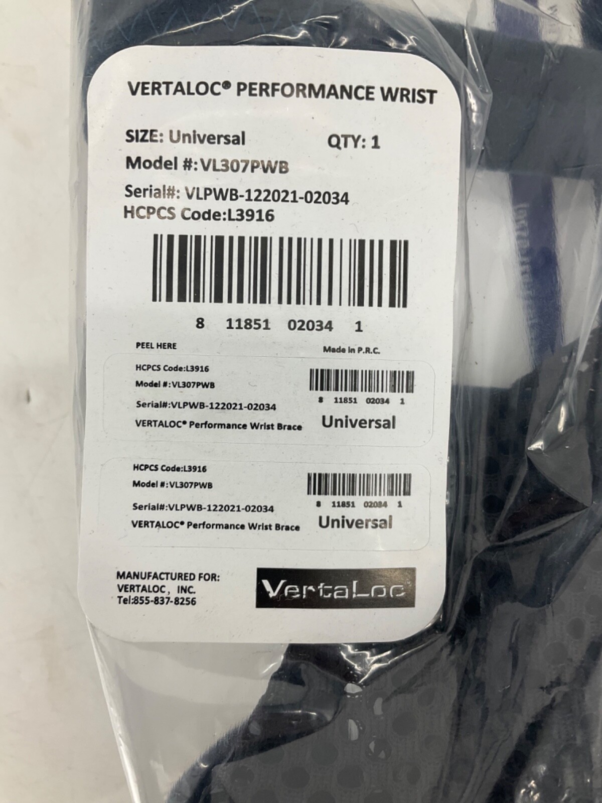 NEW VertaLoc Performance Wrist Brace L3916 Universal Black