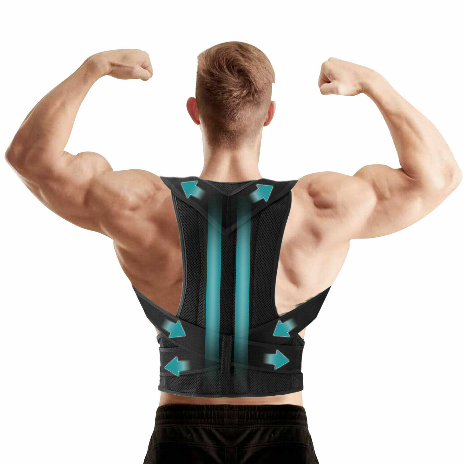 Black Posture Corrector Belt Back Support Shoulder Brace Belt for Men Women Teen