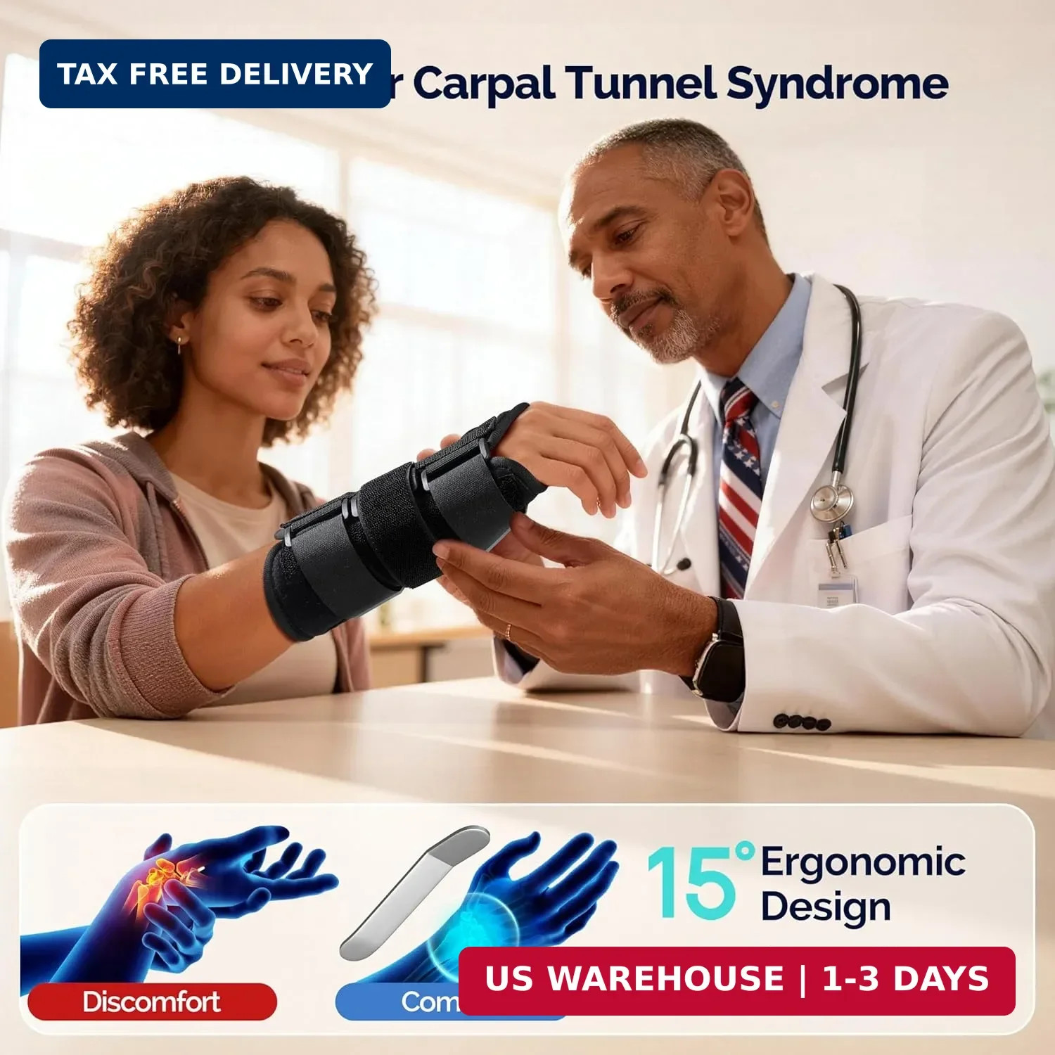 FEATOL 2 Pack Blue Black Wrist Brace for Carpal Tunnel – Pain Relief for Sprain,