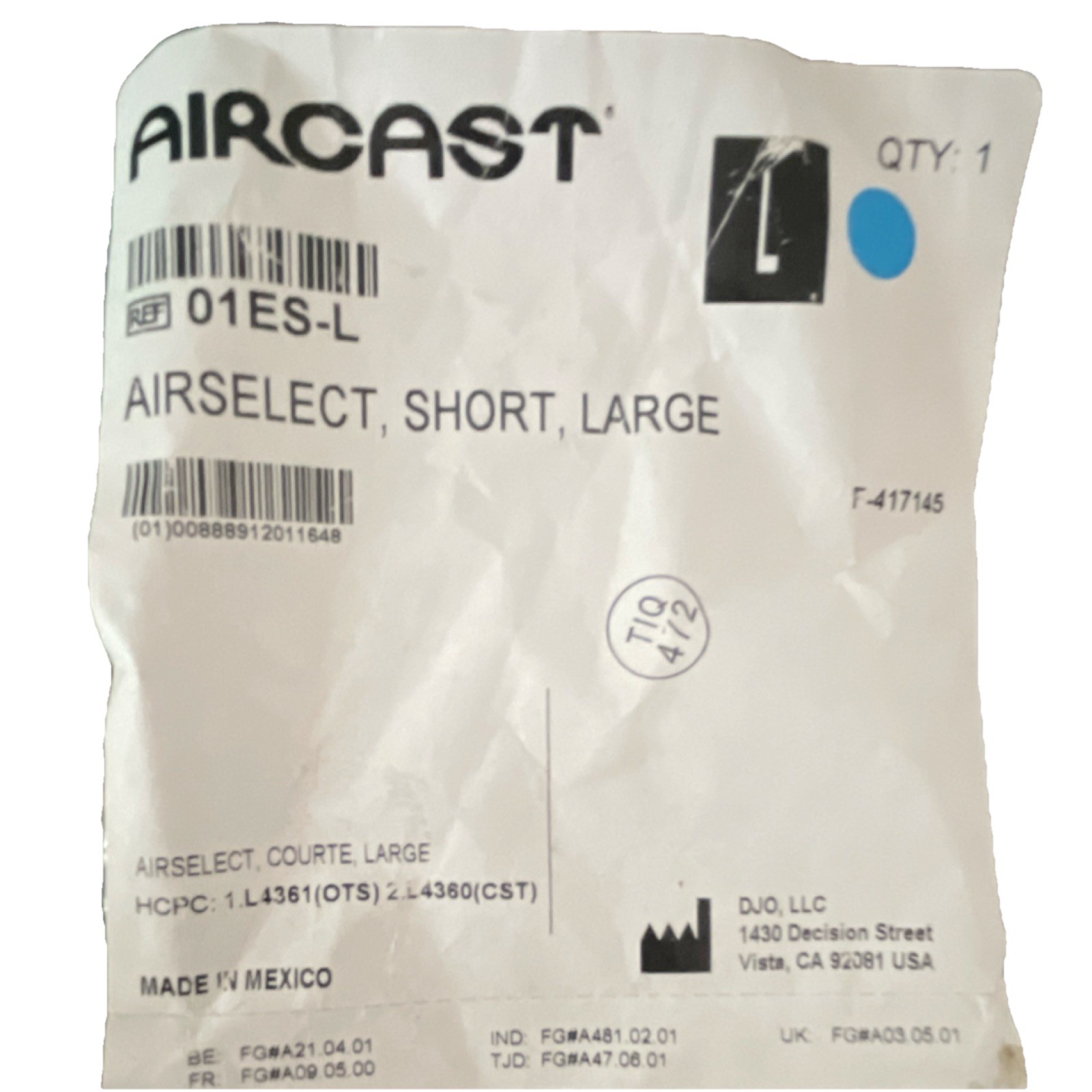 Aircast AirSelect Short Large Adjustable Boot Gray Blue Immobilization