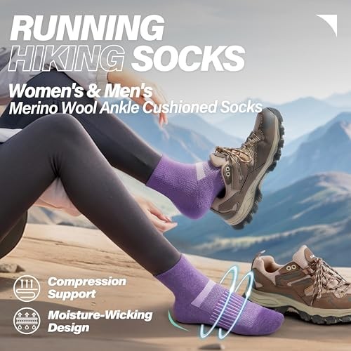 6 Pairs Merino Wool Ankle Running Hiking Medium Purple Mixed(quarter Socks)