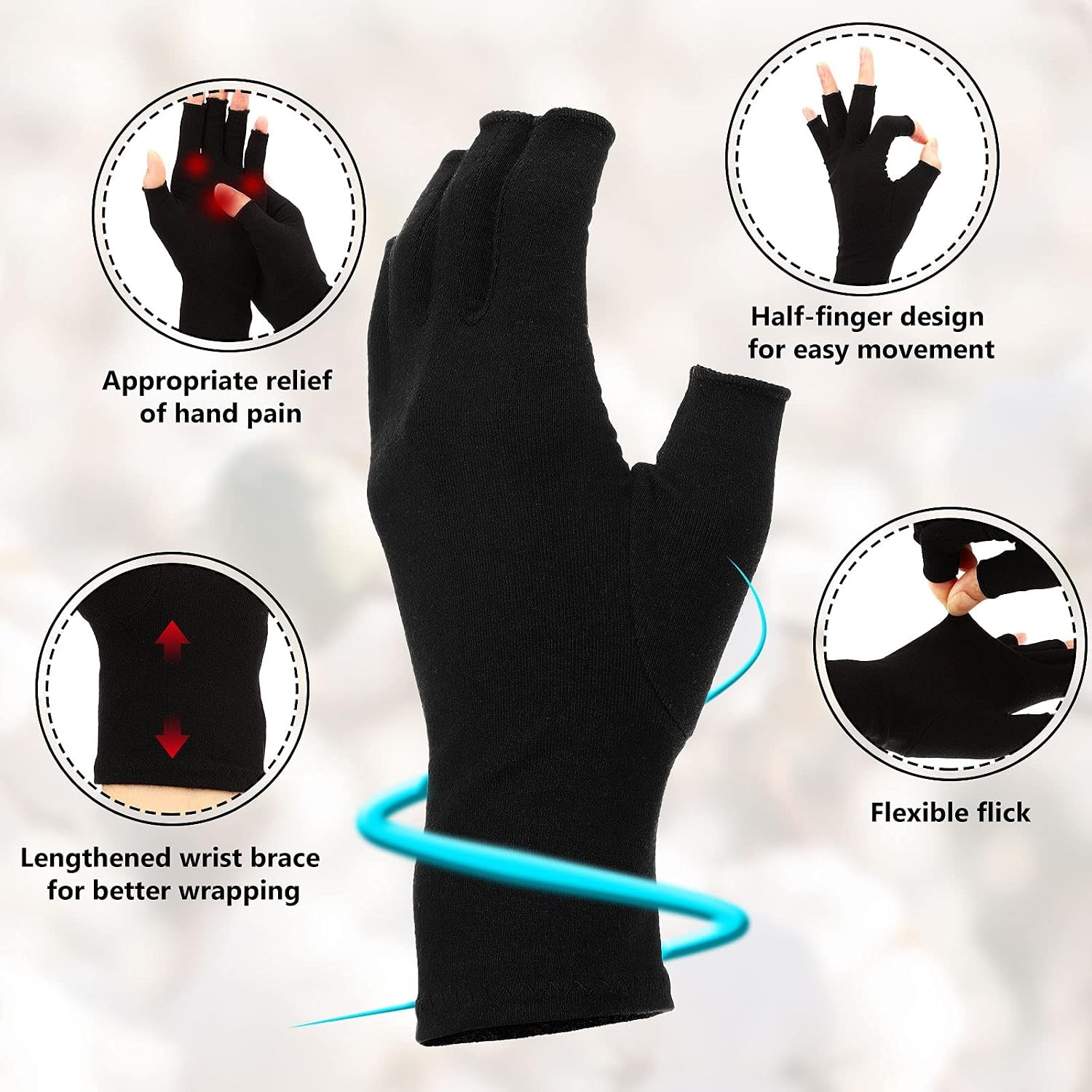 Compression Arthritis Gloves for Hands Men Women Fingerless Black Gray Purple