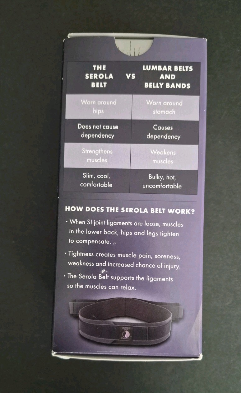 The Serola Belt Large 40” to 46” Hip, Sacroiliac Lower Back Pain Relief Support