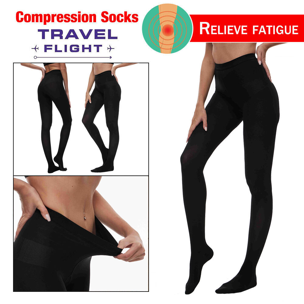 30-40 mmHg Compression Pantyhose Tight Stocking Gradient Hose Beige and Black