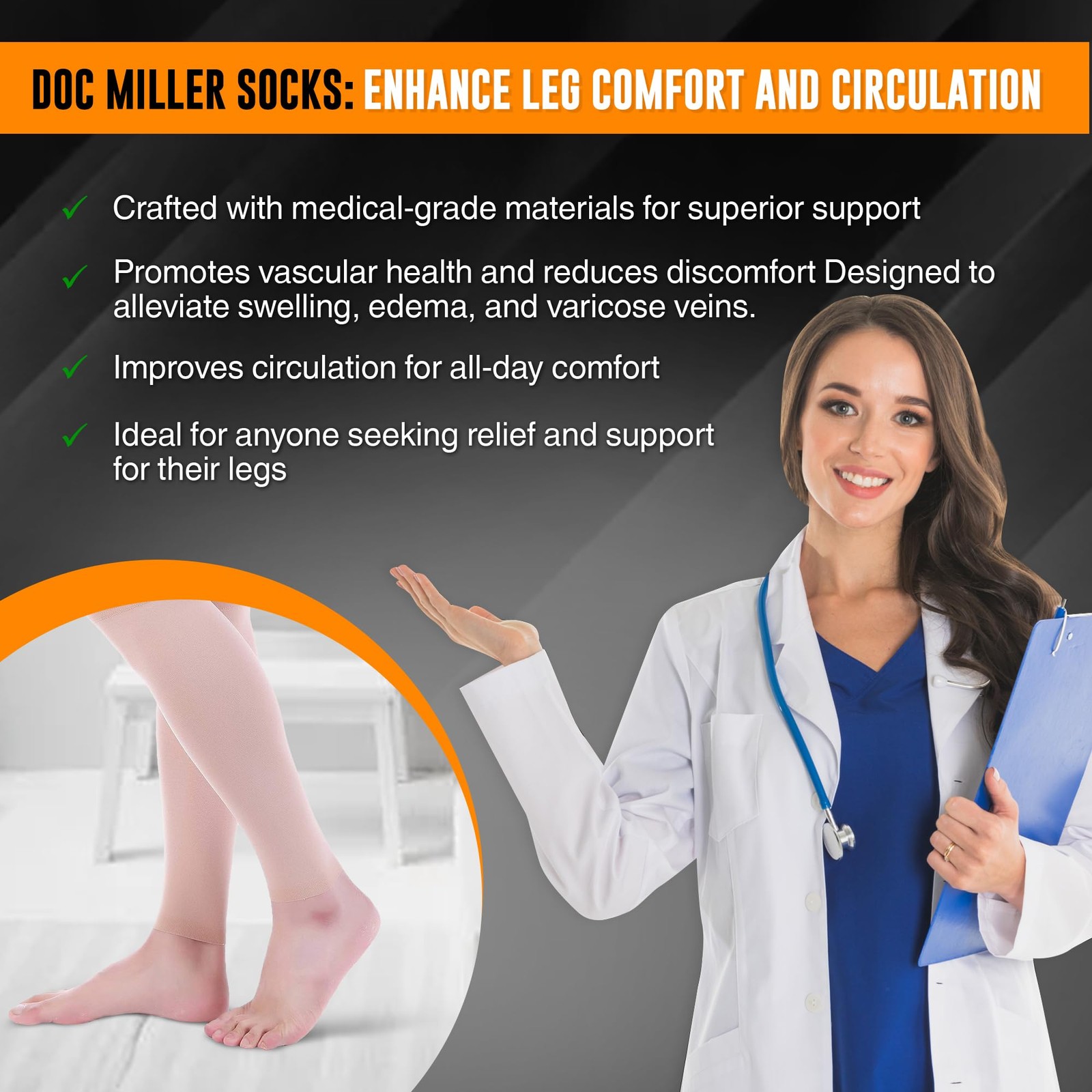 Doc Miller Premium Calf Compression Sleeve Medium REGULAR, Skin/Nude