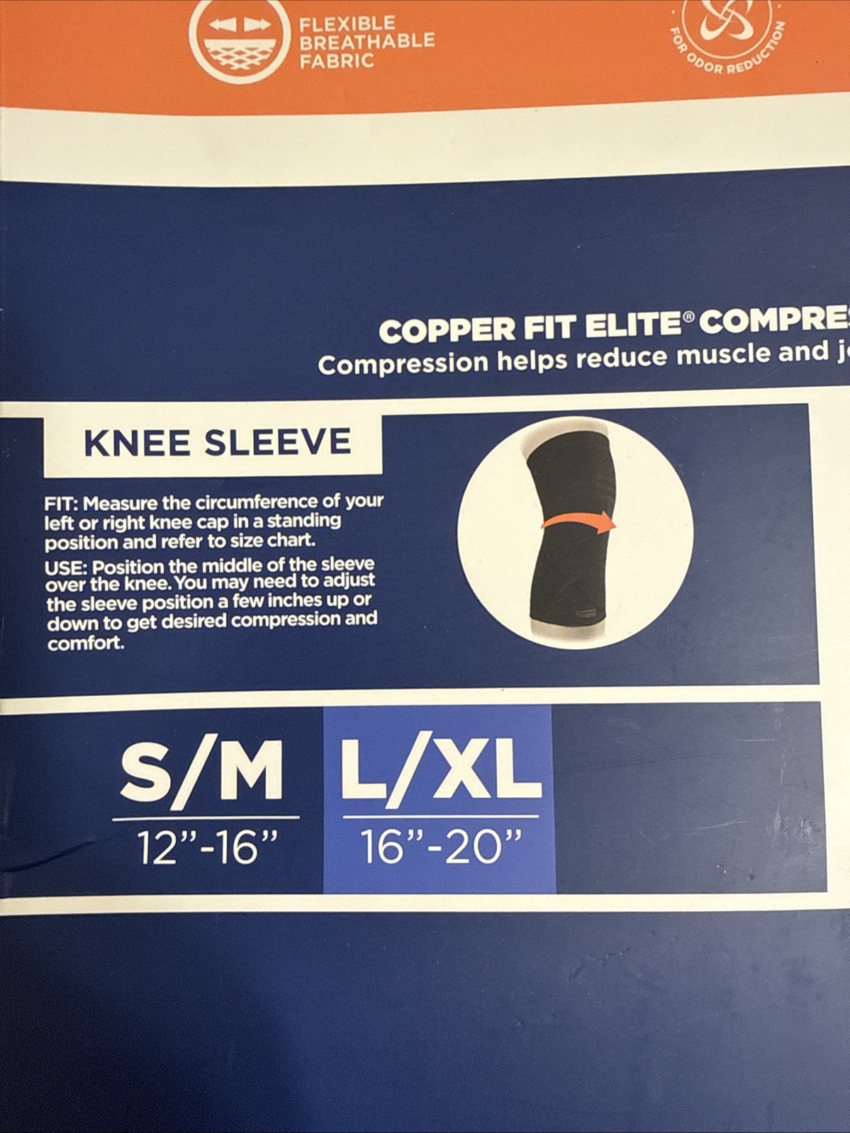 Elite Copper Fit Compression KNEE Sleeve w Airflow Tech L/XL 16”-20” 2 Pack NIB