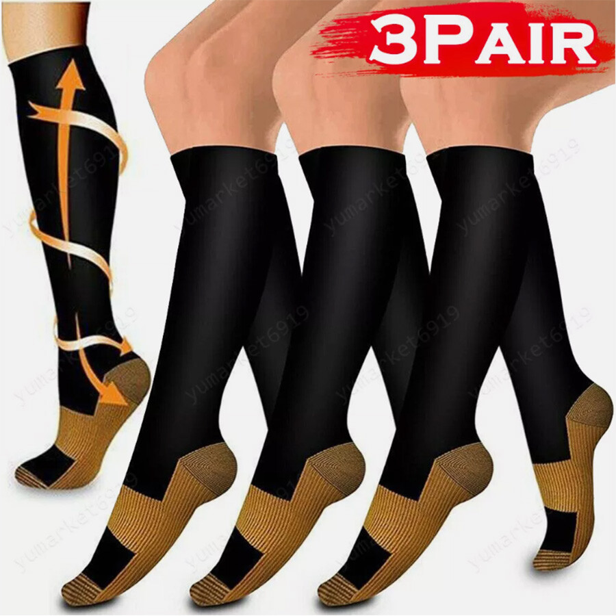 3pk 20-30mmHg Copper Compression Socks Unisex,Surgical Stockings Edema Varicose
