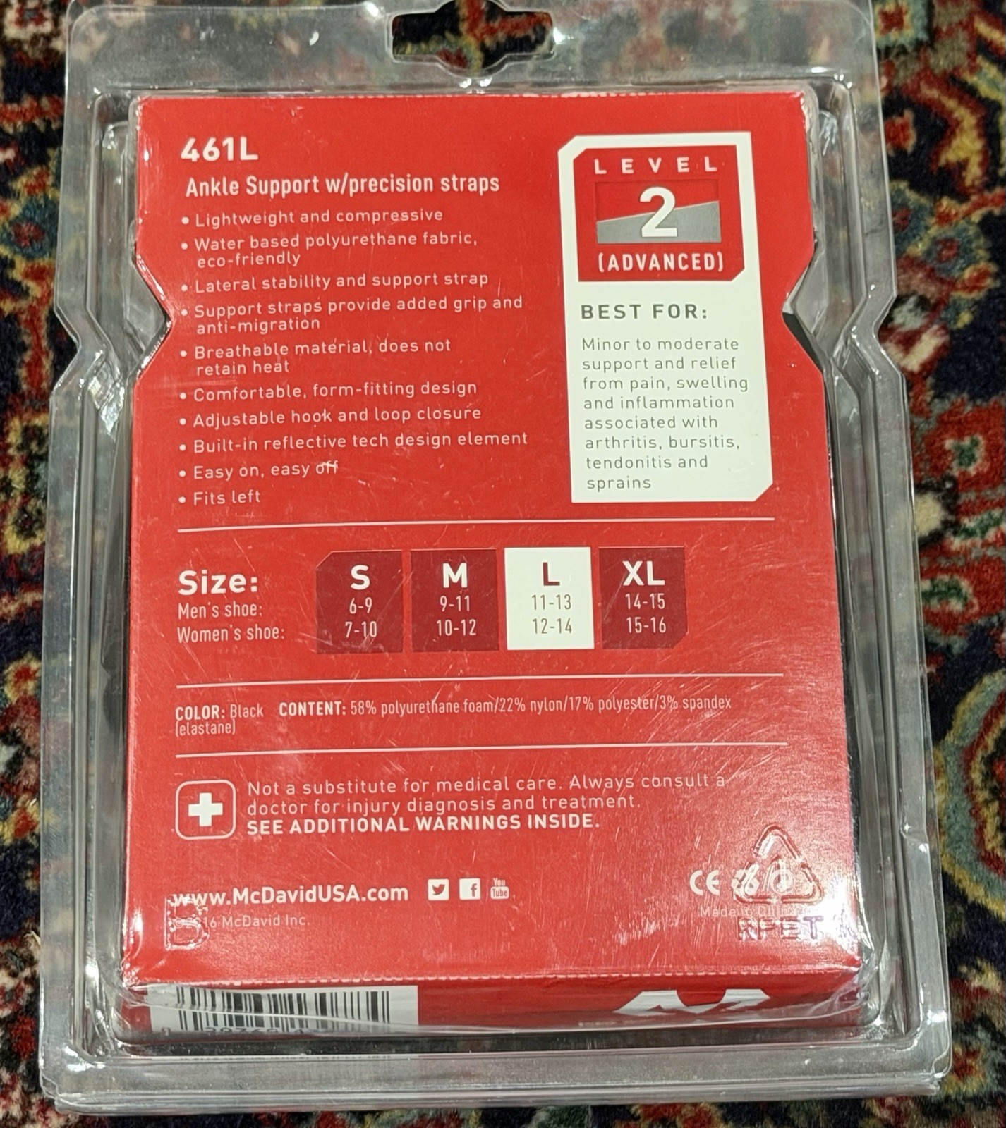 MCDAVID ANKLE SUPPORT W/PRECISION STRAPS LEVEL 2 SIZE L. 461L