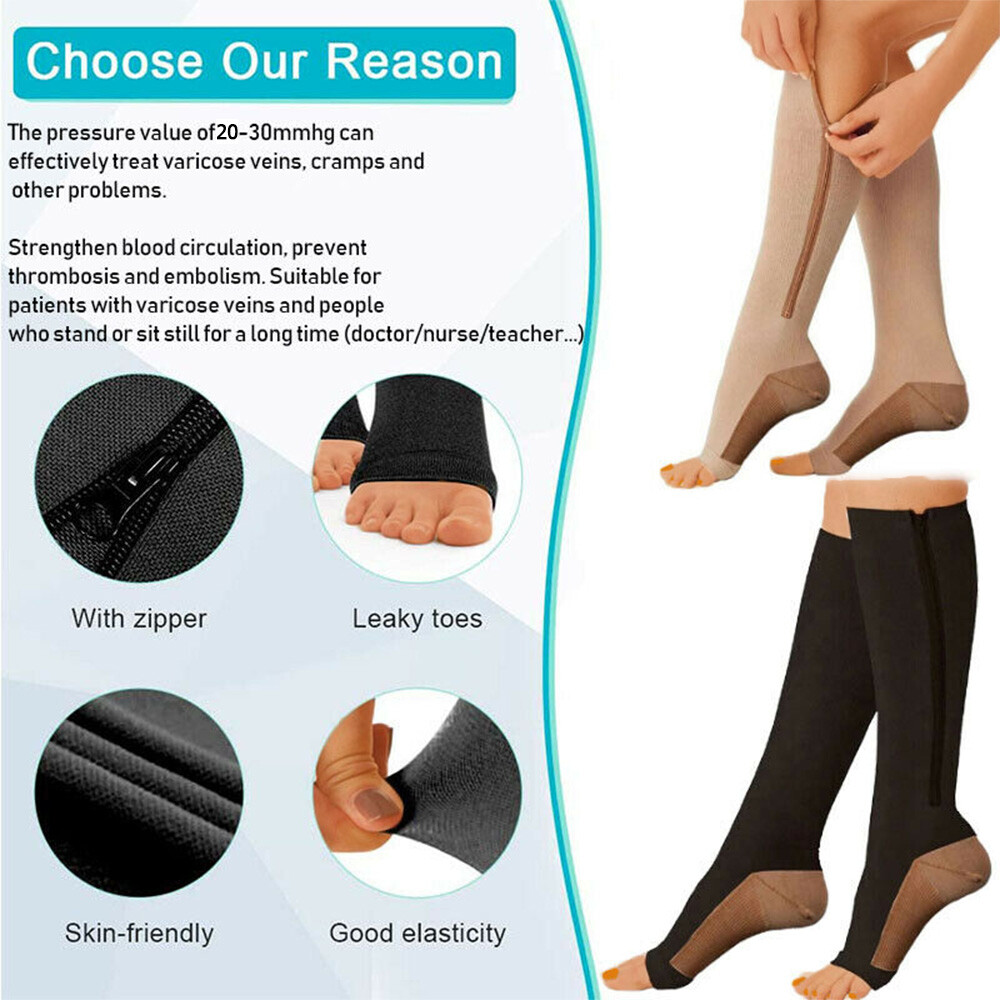 Zipper Compression Socks Stockings 20-30mmHg Sport Varicose Veins Arthritis Wrap