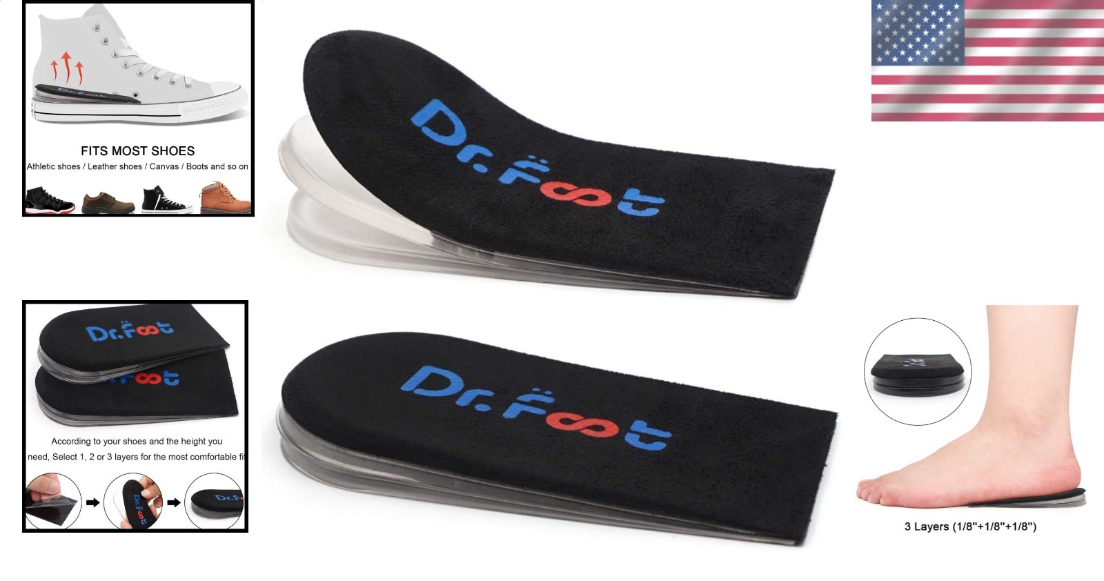 Adjustable Heel Lift Inserts Orthopedic Gel 3-Layer Height Increase Shoe Pain…