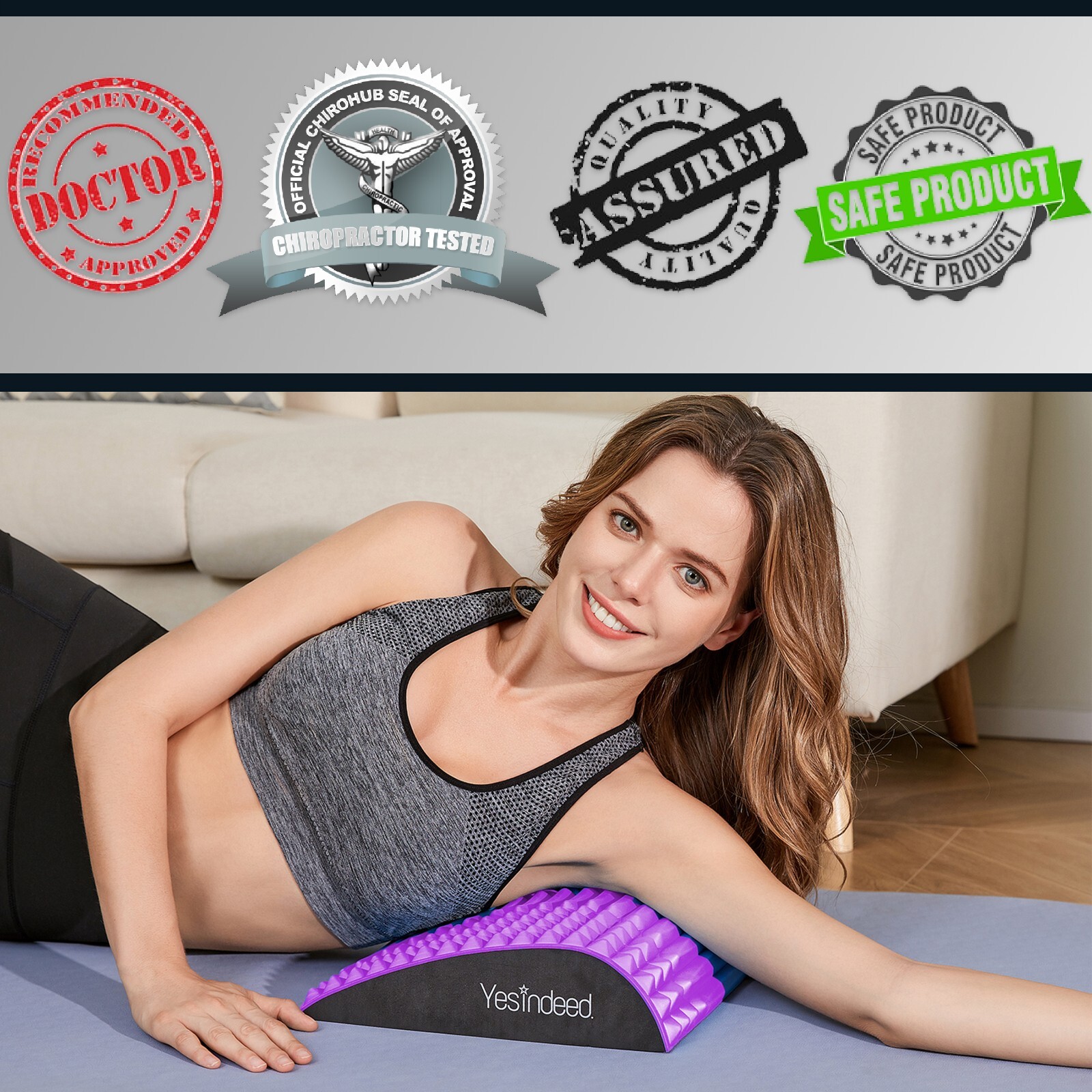 Back Stretcher Pillow – Back Pain Relief, Support for prolonged Sitting (Purple)