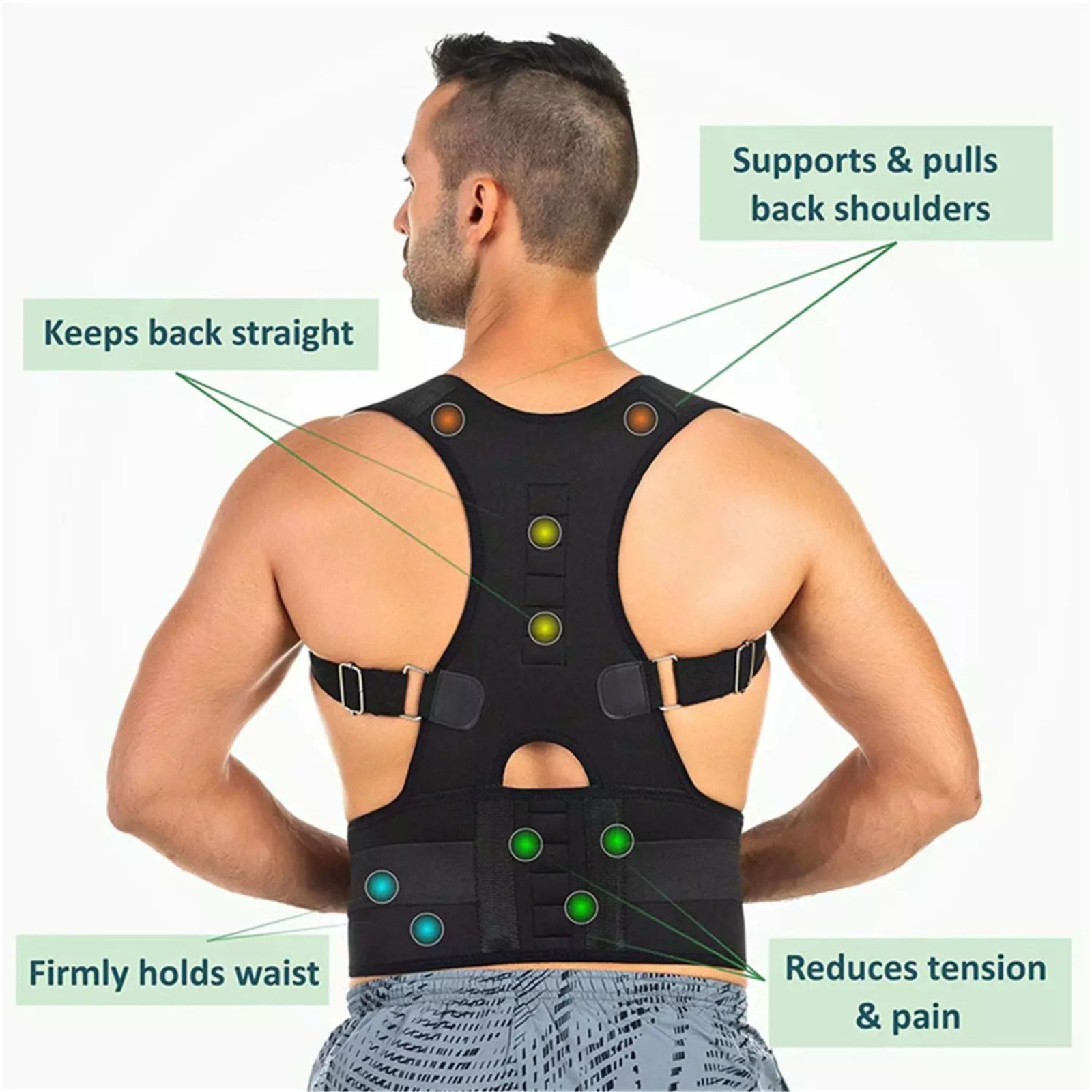 Posture Corrector Support Magnetic Back Shoulder Brace Belt Large Waist 34″-40″