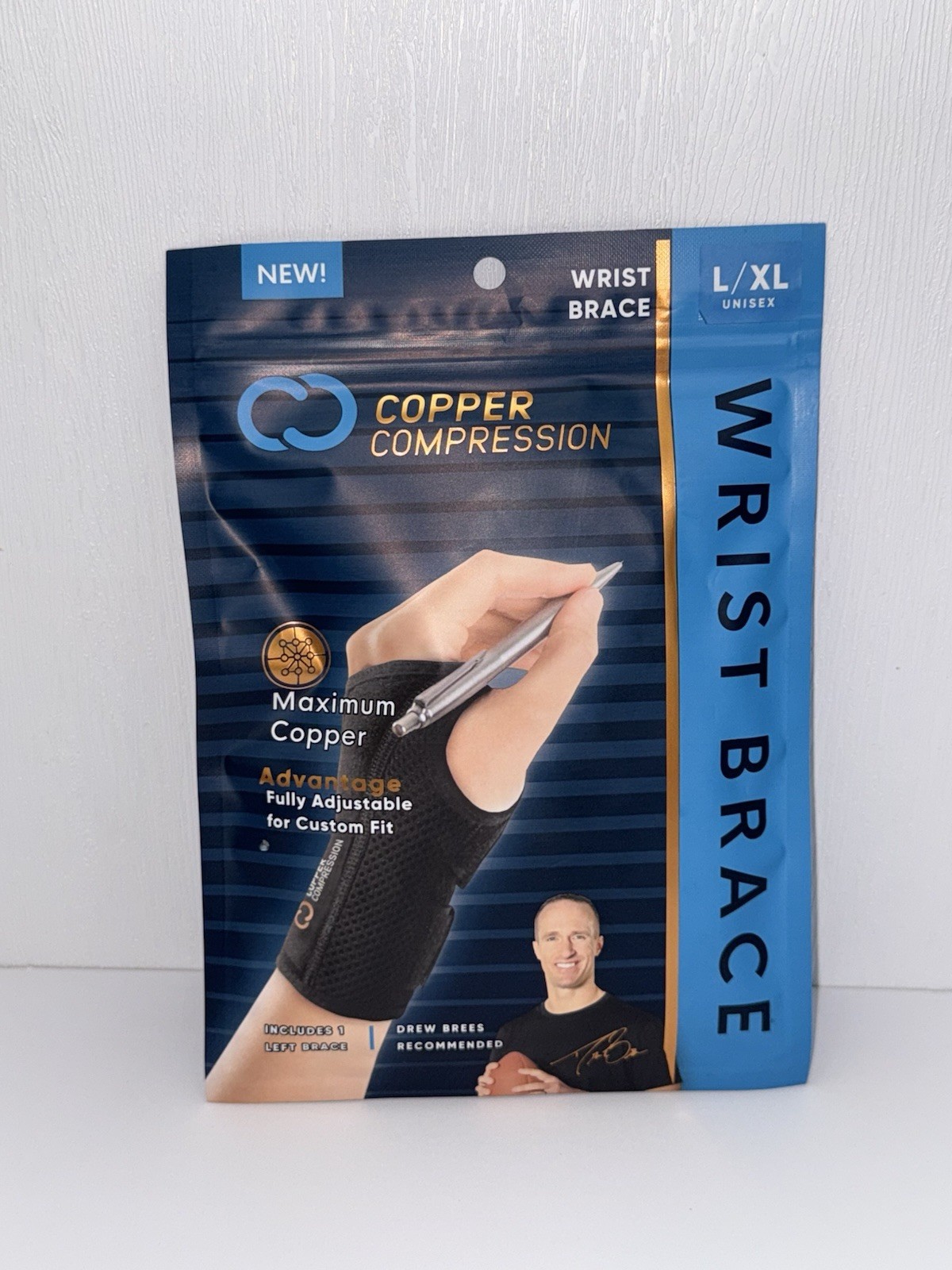 Copper Compression Wrist Brace, Adjustable Orthopedic Support L/XL Left Brace