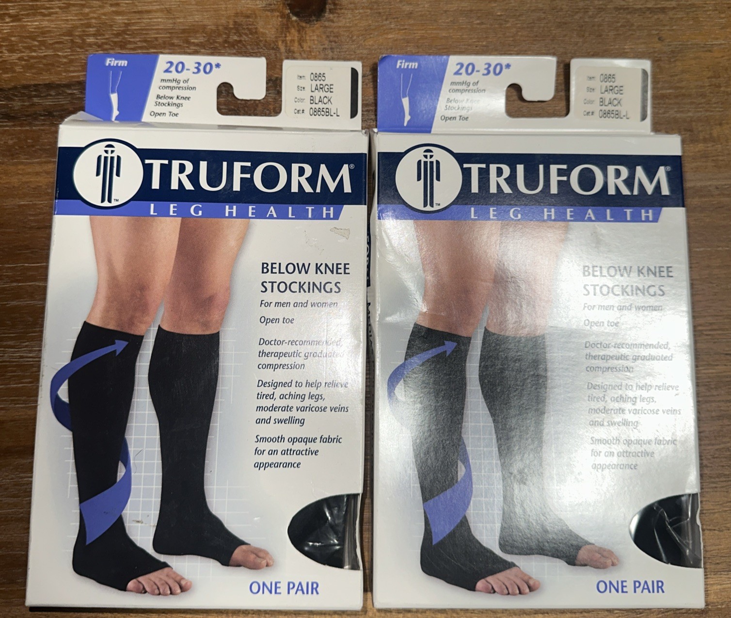 Truform 20-30 mmHg Below Knee Compression Stockings Open Toe Black Lot Of 2 Larg