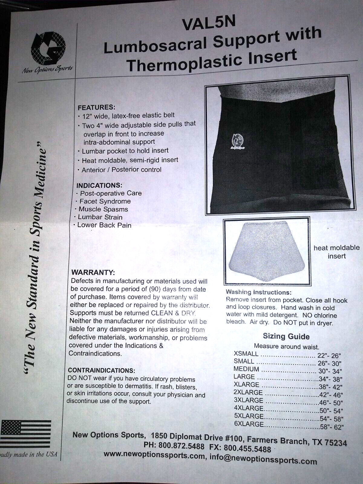 Lumbar Sacral Orthosis MEDIUM VAL5N M – WITHOUT Optional Thermoplastic Insert